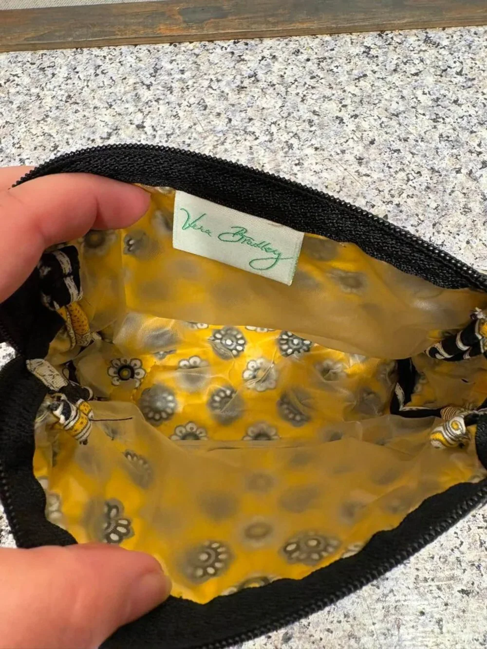 Vera Bradley Yellow Bird Pattern Poly-Lined Makeup Cosmetic Bag. 7.25”